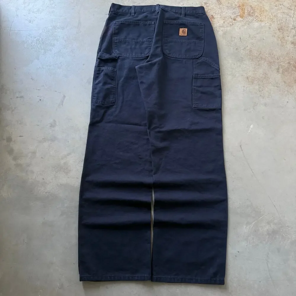 Carhartt Loose Fit Duck Canvas Workwear Utility Navy Carpenter Pants Size 33x34